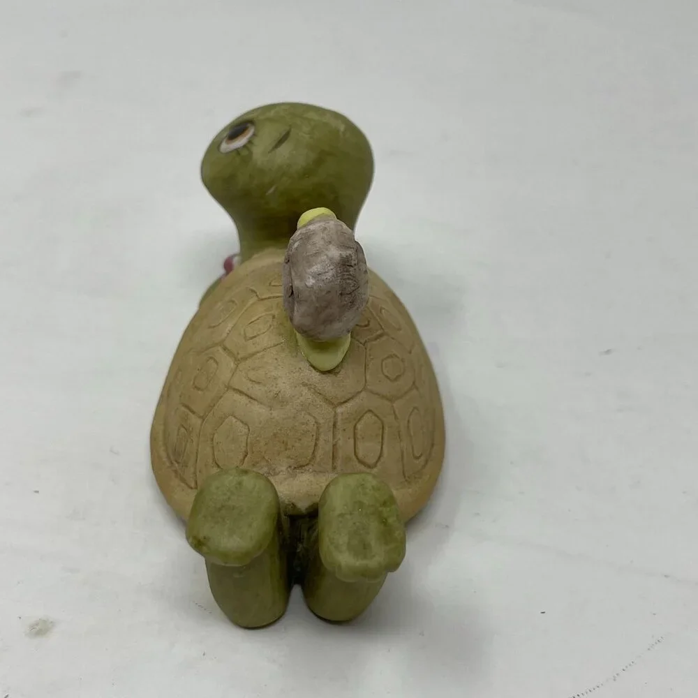 Vintage Ceramic Turtle Figurine Baby Turtle Riding On Back Laying Down Comfy - Picture 3 of 9